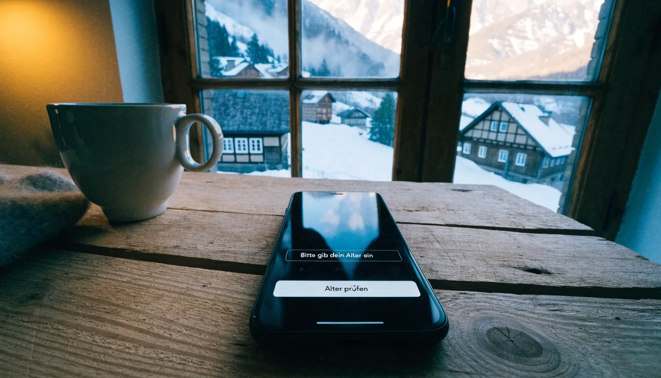 Ein Bergdorf mit Holzhäusern im Tal an einem klaren Morgen, über den Dächern liegen Nebelschwaden und Gipfel.