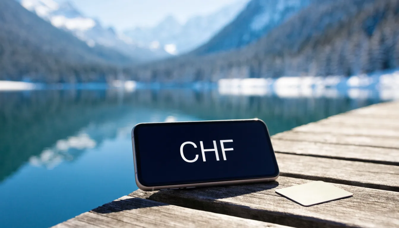 Eine Bank an einem Bergsee, dahinter schneebedeckte Gipfel im klaren Licht eines Wintermorgens.