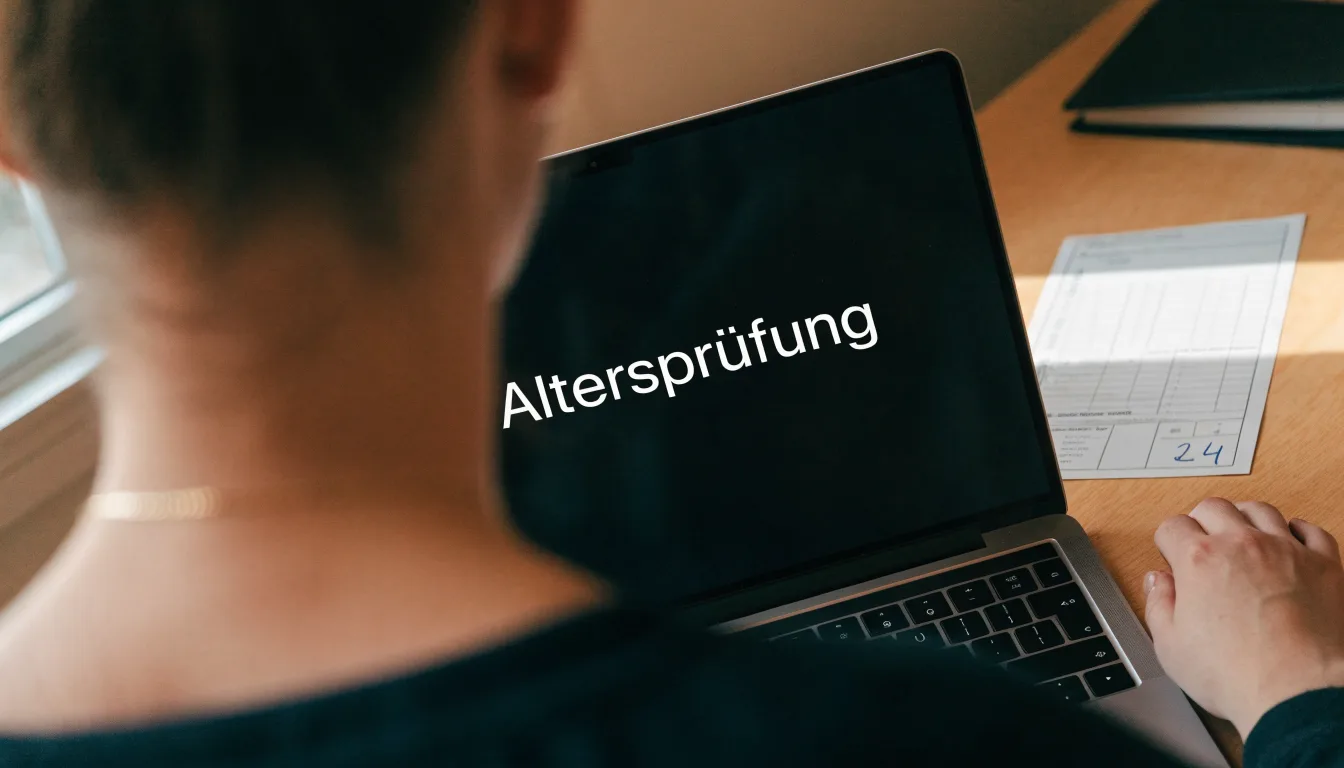 Eine alte Balkenwaage mit zwei kleinen Steinen in den Schalen steht im Gleichgewicht auf einem Regal.