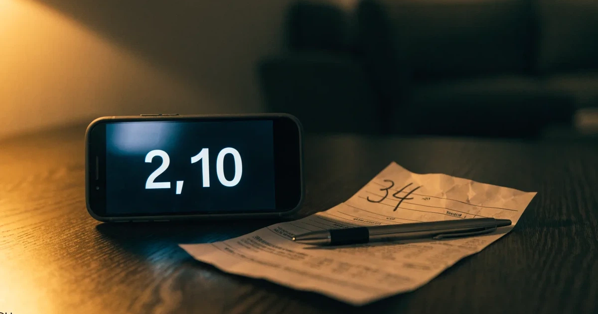 Eine leere Geldbörse aus Leder liegt geöffnet auf einem Tisch, daneben ein Kugelschreiber und ein Smartphone mit dunklem Display.