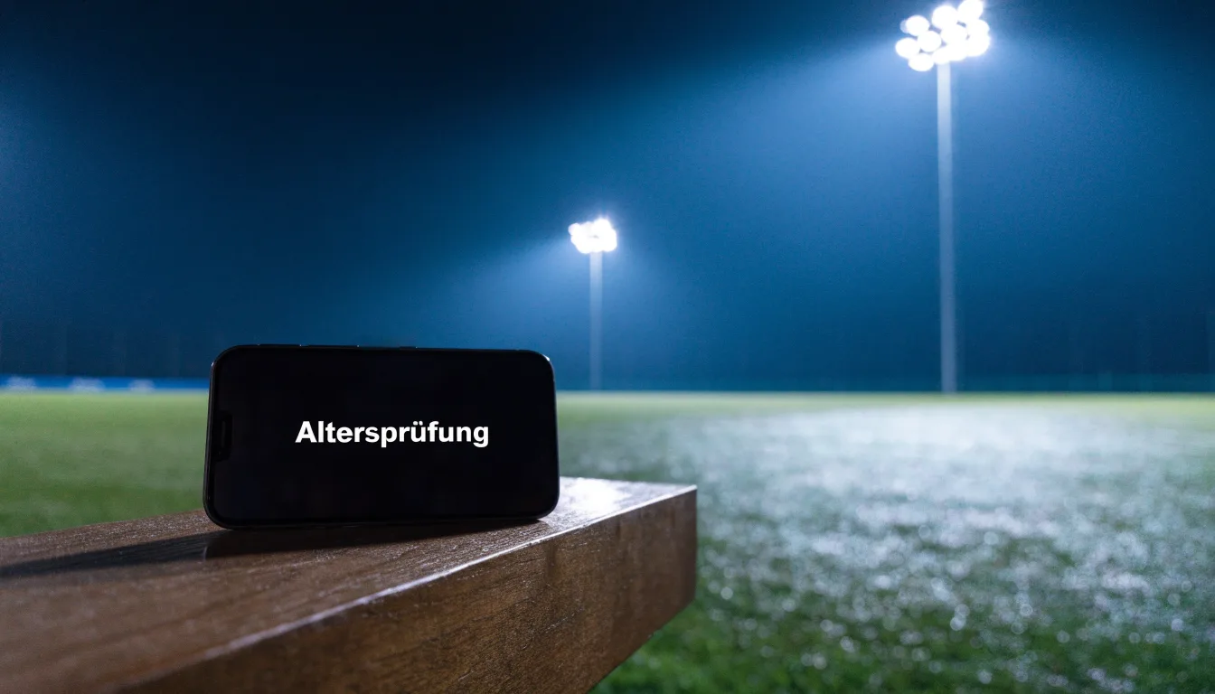 Hohe Flutlichtmasten ragen nachts über einen leeren Trainingsplatz, der Rasen glänzt im weissen Licht.